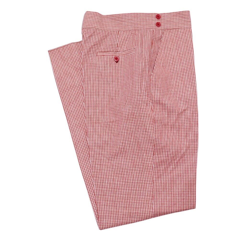 Mens 32 Gurkha Pants Red White Check Plaid Cotton High Waist Flat Front Trousers